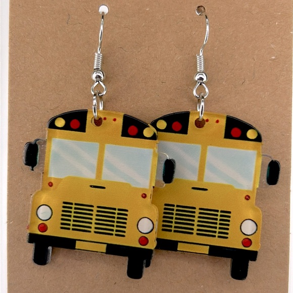 School Bus Design Dangle Earrings Cute Back to School Style - Picture 1 of 2
